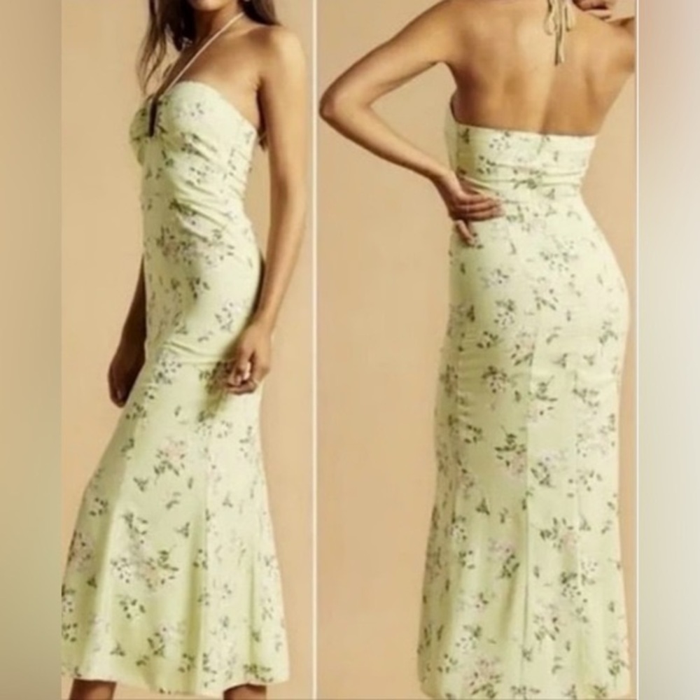 Abercrombie & Fitch Strapless Floral Dress in Light Green